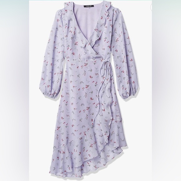 Sugar Lips Love Bird Lavender Floral Print Midi Wrap Dress - Small - Picture 4 of 15
